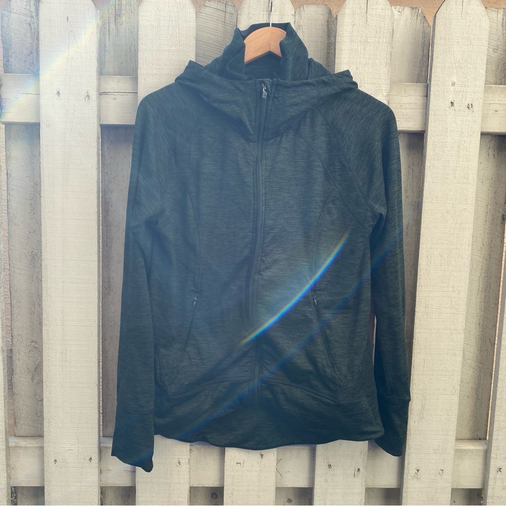 Eddie Bauer Green Hooded Technical Fleece Jacket